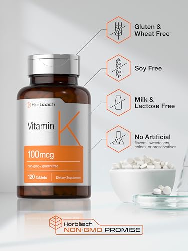 horbach vitamin k supplement  100mcg  120 tablets  vegetarian non-gmo amp gluten free supplement