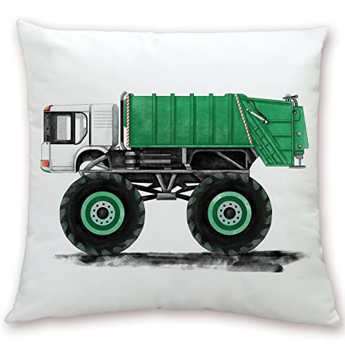 Garbage Truck Monster Truck Pillow Cover 18X18 Inch Watercolor Transportation Green Monster Truck Throw Pillow Case Pillowcase Cushion Cover For Couches And Sofas #TOP6
