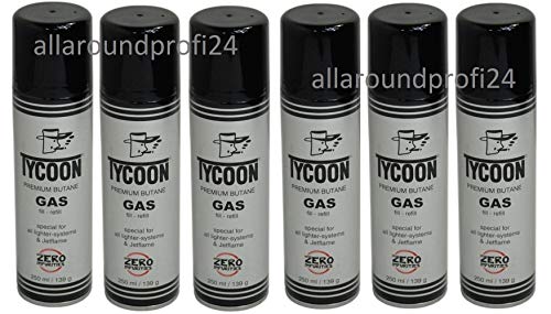6 x Tycoon Feuerzeuggas + gratis 1 x Feuerzeug"allaroundprofi24" Gas Dosen SET Jetflame Butangas Nachfülldose 250ml Dose Cover