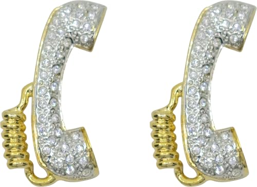 Image of Stephanie Imports Set of 2 Brooch Lapel Pins With Rhinestones (Silver & Gold Phone)