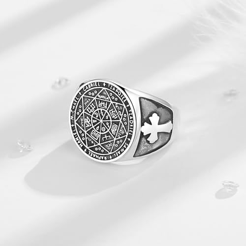 Vito 925 Sterling Silver Adjustable Band Ring for Women Men, Seven Archangels Evil Eye Hecate Triple Moon Goddess Rings Vintage Jewelry2