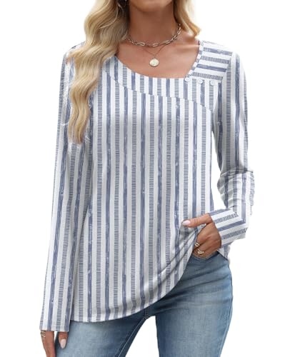 OFEEFAN Long Sleeve Shirts for Women Fall Clothes Asymmetric Square Neck Tunic Tops Decorative Buttons3