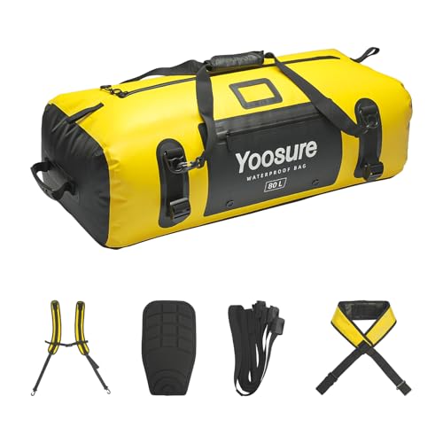 Image of 80L Waterproof Duffel Bag Motorcycle Dry Bag Backpack, Waterproof Zippered Bags with Backpack Spacer Pad for Kayaking Rafting Boating Canoeing Camping Paddle Beach (Yellow)