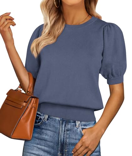 PRETTYGARDEN Womens Sweaters Spring 2026 Summer Puff Short Sleeve Sweater