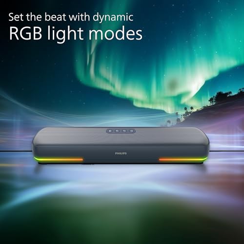 Image of Philips TAB4120BL /94 Wireless Bluetooth Soundbar, 20W, 8H Playtime, Bluetooth 5.1, TWS Mode, RGB Light, LED Indicator, Built-in Mic, Voice Assistant, AUX /USB /TF Card Input, USB-C Charging (Sky Blue)