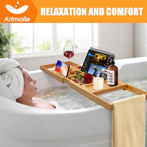 Bathtub-Tray-Caddy-Expandable-Bamboo-Bath-Tray-for-Tub-Foldable-Bath-Table-Trays-with-Non-Slip-Pads-Bathroom-Spa-Accessories-Ideal-Gift-for-New-Home-Moms-Birthday