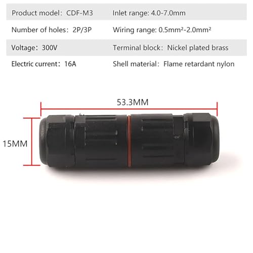 Bloque de terminales IP68 conector recto de 3 pines para cable eléctrico exterior 4