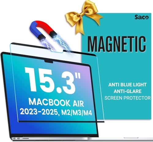 Image of Saco Magnetic MacBook Air M4 Screen Protector 15 Inch (2025-2022) | Compatible with M4 A3241 M3 A3114 M2 A2941 | Removable Blue Light Blocking Matte Laptop Screen Guard