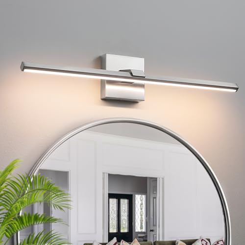 Image of Brushed Nickel Bathroom Vanity Light Fixture - 24 Inch Modern Bathroom Light Fixtures Over Mirror 3500k LED Vanity Light Bar Dimmable Wall Sconce Lighting for Mural, 18W