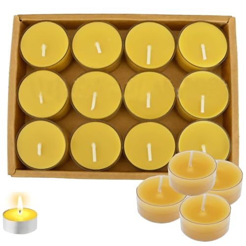 12 PCS Beeswax Candles, Beeswax Tealight Candles, Bees Wax Candles for Relaxation, Indoor and Outdoor Use, Long Burning Time, This Works Candle Perfect for Gifting