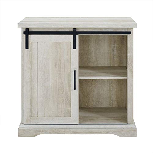 Walker Edison Carson Modern Farmhouse Sliding Slat Door Storage Cabinet, 32 Inch, White Oak #TOP2