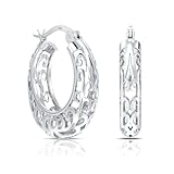 Charmsy - Pendientes de plata de ley 925 con filigrana para mujer con tapas de clic, aretes de aro redondos ligeros de filigrana | Pendientes de aro de plata para mujer de 20 mm