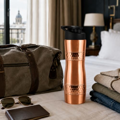 Image of Pure Copper Water Bottle 32 Oz Extra Large Wide Mouth Drinking Bottle | with Cleaning Brush, Leak Proof Ayurvedic Reusable Metal Bottle for Home Gym Office Travel, Brush Copper