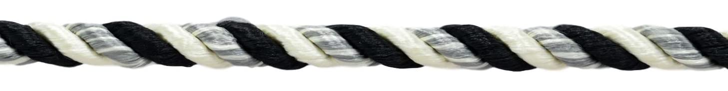 Cordon torsadé gris argenté noir 1 cm idéal pour décorer un salon