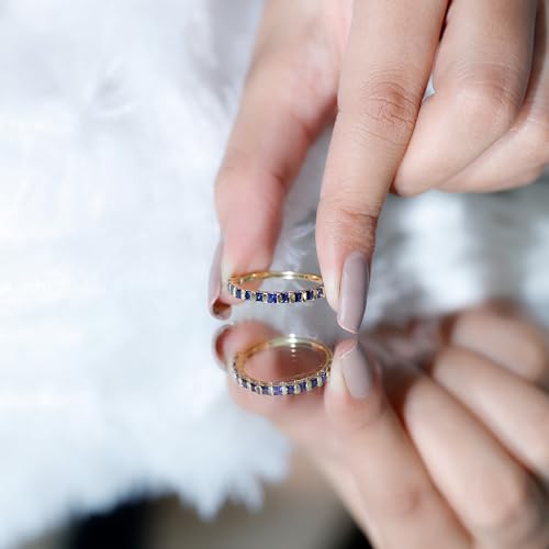 Certified Sapphire Half Eternity Band, AAA Quality, Natural Blue Sapphire Princess Cut Wedding Ring - Ready to Gift4