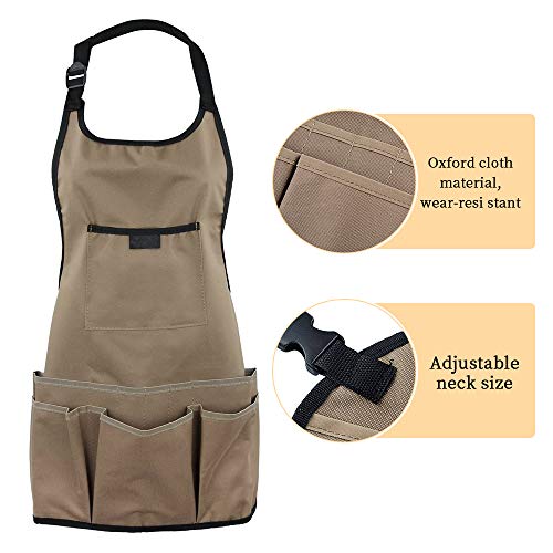 Miniatura 4 de Xcozu Delantal De Jardinería Color Caqui Ajustable De Tela Oxford Con Bolsillos Multifunción Impermeable Para Carpinteros, Jardineros Para Mujeres Hombres Y Adultos Engrosamiento Duradero