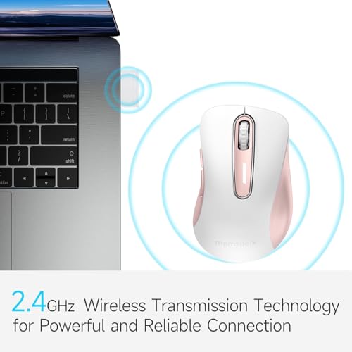 Image of memzuoix 2.4G Wireless Mouse, 1400 DPI Computer Mice with USB Receiver, Portable Wireless USB Mouse Battery Powered Cordless Mice for Laptop, PC, Desktop, 5 Buttons (White Pink)