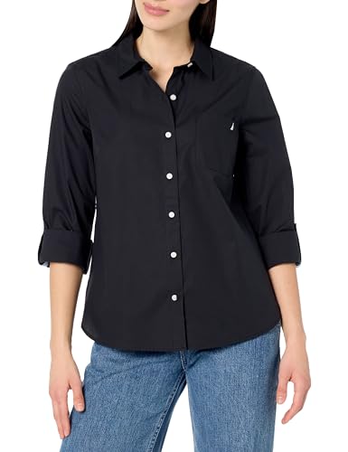 Image of Nautica Women's Button Front Long Sleeve Roll Tab Shirt