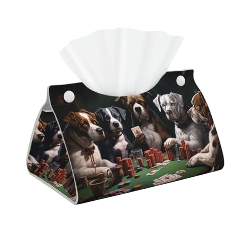 Pu Leather Tissue Box Cover Modern Waterproof Tissue Box Holder Playing Poker Dogs Rectangle Tissue Cover Decorative Tissue Box Organizer for Car Bathroom Bedroom Desk Tabletop Decor