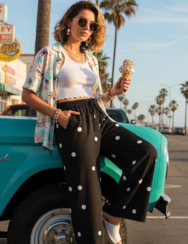 Image of MISSACTIVER Women Drawstring Striped Pants Loose Wide Leg Trousers Casual Low Waist Pants Comfy Lounge Pants with Pockets