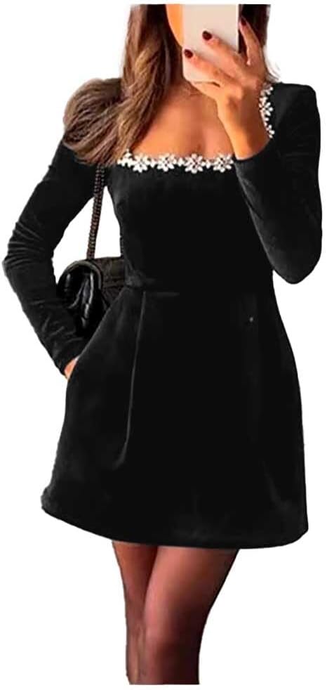 Long Sleeve Short Homecoming Dresses 2025 Velvet Beaded Mini Prom Bridal Shower Gown Party Dress YHW39