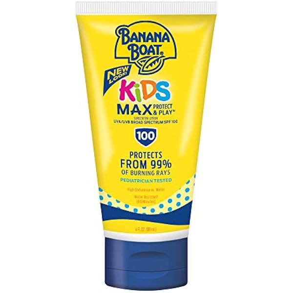 Banana Boat Sunscreen Kids MAX Protect & Play Broad Spectrum Sun Care balsam przeciwsłoneczny – SPF 100, 4 unce by Banana Boat