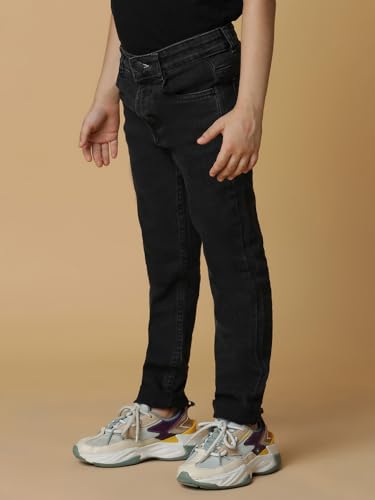Image of Tales & Stories Boys Slim Fit Denim Jeans | 5-Pocket Stylish Mid-Rise Pants| Durable Cotton Denim Lycra with Button Closure | Casual Wear