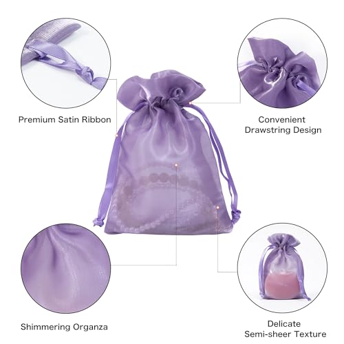 Image of QIANF 20 Pcs Purple Organza Bags 6X9 inch for Wedding Favors with Drawstring, Large Mesh Gift Bags Jewelry Pouch for Candy Bridal Shower Party Favor Baby Shower Christmas