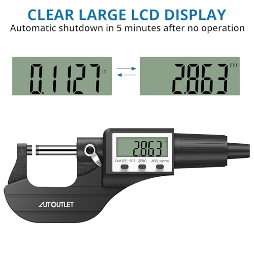 AUTOUTLET Micrometer Digitale Bügelmessschraube 0-25mm/ 0.001mm, Hohe Präzision LCD Digitale Mikrometer Mikrometerschieber Länge Messwerkzeug Mikrometer 0.001mm(0.00005\)-Schwarz