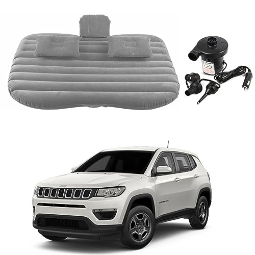Image of Oshotto Multifunctional Car Travel Bed Mattress with Two Air Pillows, Car Air Pump Compatible with Jeep Compass (Grey)
