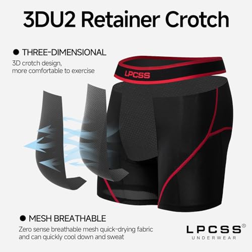 Men's Long Leg Boxer Briefs, Ice Silk Quick-Dry Mesh Underwear, Breathable Anti-Chafing Athletic for Running M9113