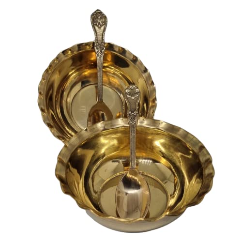 Image of Brass Bowl & Brass Spoon Set, 2 Bowl & 2 Spoon