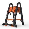 SINMEIRUN 16.5 FT Telescoping A Frame Ladder, 8 Step, ANSI Certified, Type I Heavy Duty, 330lbs Max Capacity, Aluminum Extension Ladder for Home, Roof, RV; Orange