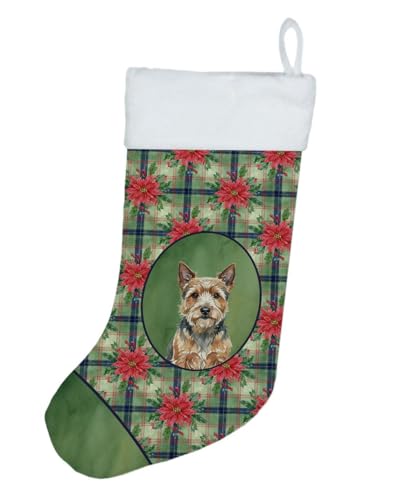 Caroline's Treasures Norwich Terrier Christmas Poinsettas Holiday Stocking Double-Sided Print, Polyester Suede,11x18, Made in USA