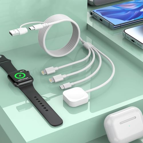 Cavo di ricarica multiplo da viaggio 4 in 2, cavo di ricarica USB A/C extra lungo da 3 m, con caricabatterie iWatch + IP* 2+porta di tipo C per Apple Watch serie 9/8/Ultra/7/6/5/SE/iPhone 16/15/14/13