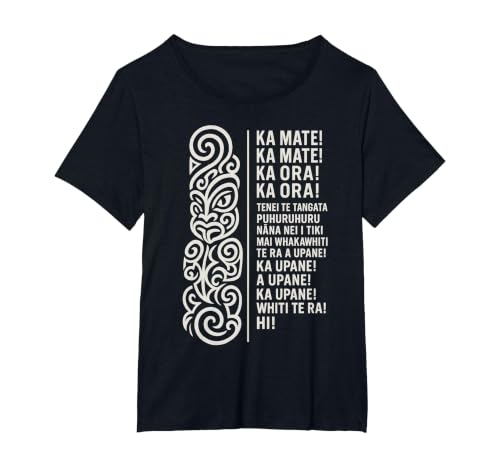New Zealand Maori Haka Ka Mate Song Rugby T-Shirt, Women's Plus, Black, 1X