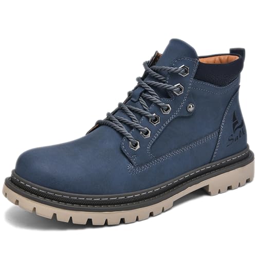 Men's Leather Lace-up High Top Hiking Boots Casual Hiking Boots Lightweight Slip on Comfortable Anti-slip Lug Sole Low Chunky Heel Chukka Boots Casual Waterproof Snow Boots