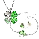 Dahlia Four Leaf Clover Necklace, Earrings & Bracelet Set with Crystals from Swarovski, Green