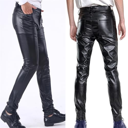 Faux Leather Motorcycle Biker Pants for Men's Slim Fit Solid Color Nightclub Disco Skinny Trousers3
