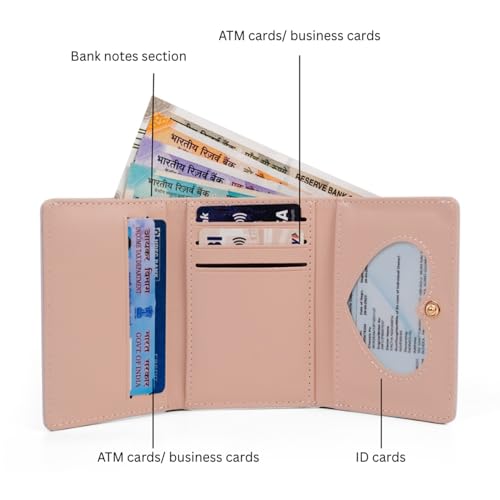 Image of INOVERA (LABEL) Small Tri-Fold Wallet for Women, Girls - Faux Leather Cash, Coin, Card Holder Wallets - Cute Bear and Cherry Print Mini Hand Purse (White)