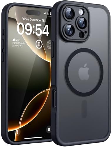 TOCOL Magnetic for iPhone 16 Pro Case 6.3-Inch, Fit for MagSafe, Upgraded [Full Camera Protection], [14FT Military Grade Drop Tested] Shockproof Slim Translucent Matte Back Phone Cover (Black)