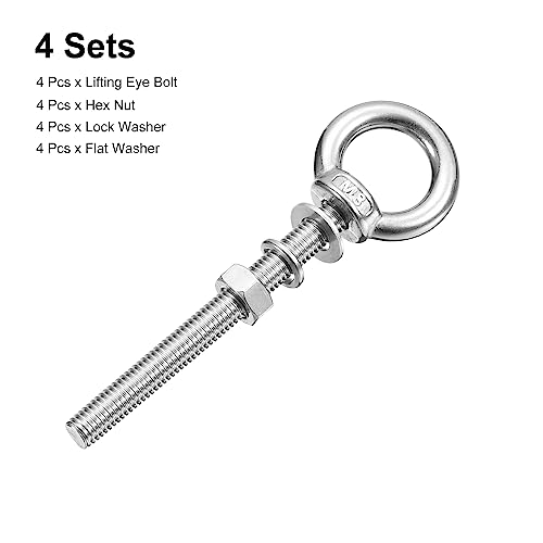 Image of uxcell Lifting Eye Bolt, 4 Sets M8x80mm Eye Bolt with Nut Washer 304 Stainless Steel Shoulder Lifting Ring Eye Bolt for Hanging Item