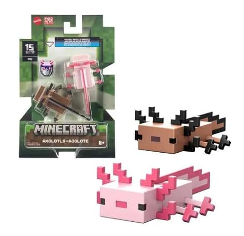 Minecraft 15 Years Axolotls Action Figures, Includes Bucket of Axolotl