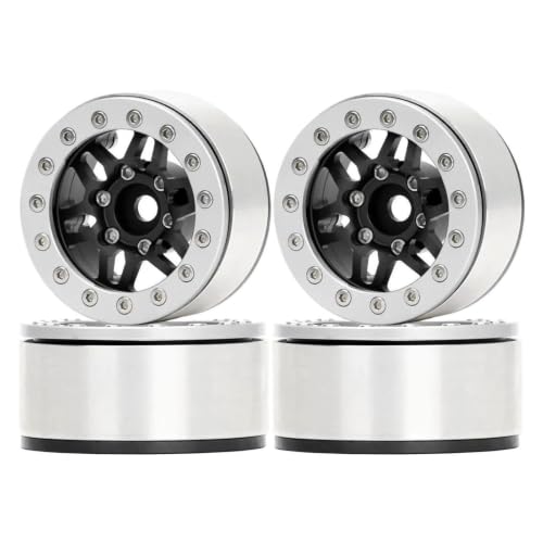 4Pcs 1.55 inch Alloy Beadlock Wheel Rim hubs 12mm Hex for RC car Axial 90069 RC4WD D90 TF2 for Ta-Miya CC01 LC70 LC80 MST(Black-Silver 4Pcs)