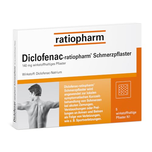 Diclofenac-ratiopharm Schmerzpflaster: Zur lokalen symptomatischen Kurzzeitbehandlung von Schmerzen bei akuten Zerrungen, Verstauchungen oder Prellungen. Besonders leicht anzuwenden. 5 Pflaster