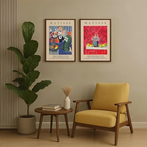 Image of SoulAbiti Woman with a Flower - 1921 & Still Life with Lemons - 1943 Framed Wall Art Print Set of 2 12x18 inch Dark Brown Frame Plexi-Glass Famous Paintings Home Living Room Bedroom Office Decor