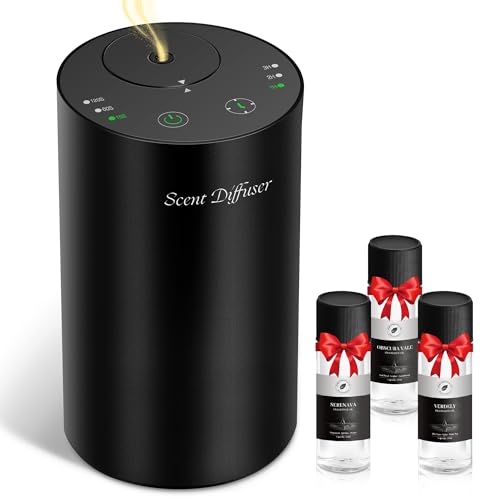 Waterless Essential Oil Diffuser Starter Kit – No Water Needed, Battery Operated Mini Scent Air Machine, Included 3x20ML Essential Oils, Portable Aromatherapy Diffuser for Home & Car & Office, Black