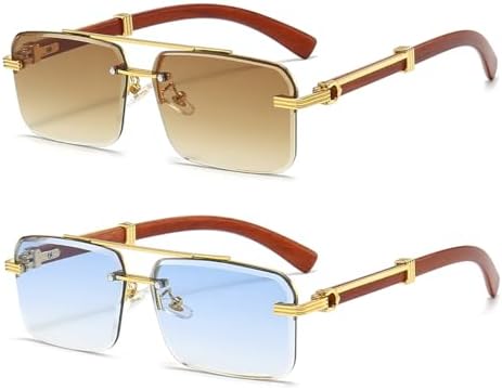 Gleyemor Mens Sunglasses Fashion Rimless Rectangle Sunglasses Squ...