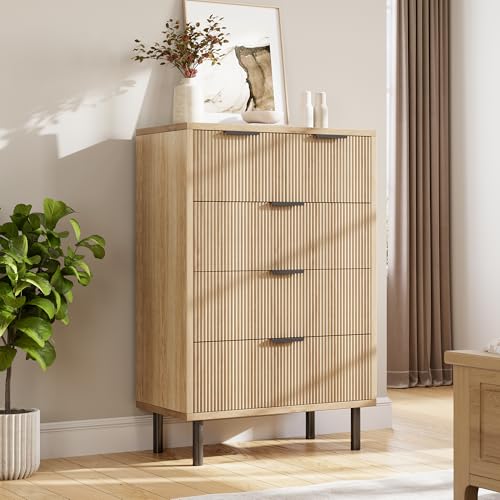 GarveeHome Oak Fluted 5 Drawer Dresser for Bedroom, Modern Wood Chest of Drawers with Wide Drawers, Closet Dresser Organizer with Anti-Tipping Device