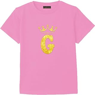 تيشرت كاجوال من القطن بلون بينك مزين بحروف تاج (G) مقاس (L)